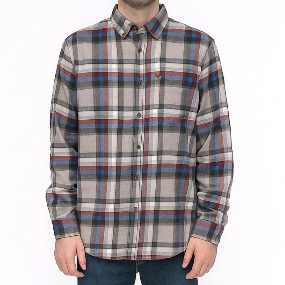Izod Shirt Stratton Flannel Plaid Gray Multi Long Sleeve Button Up Size M NEW